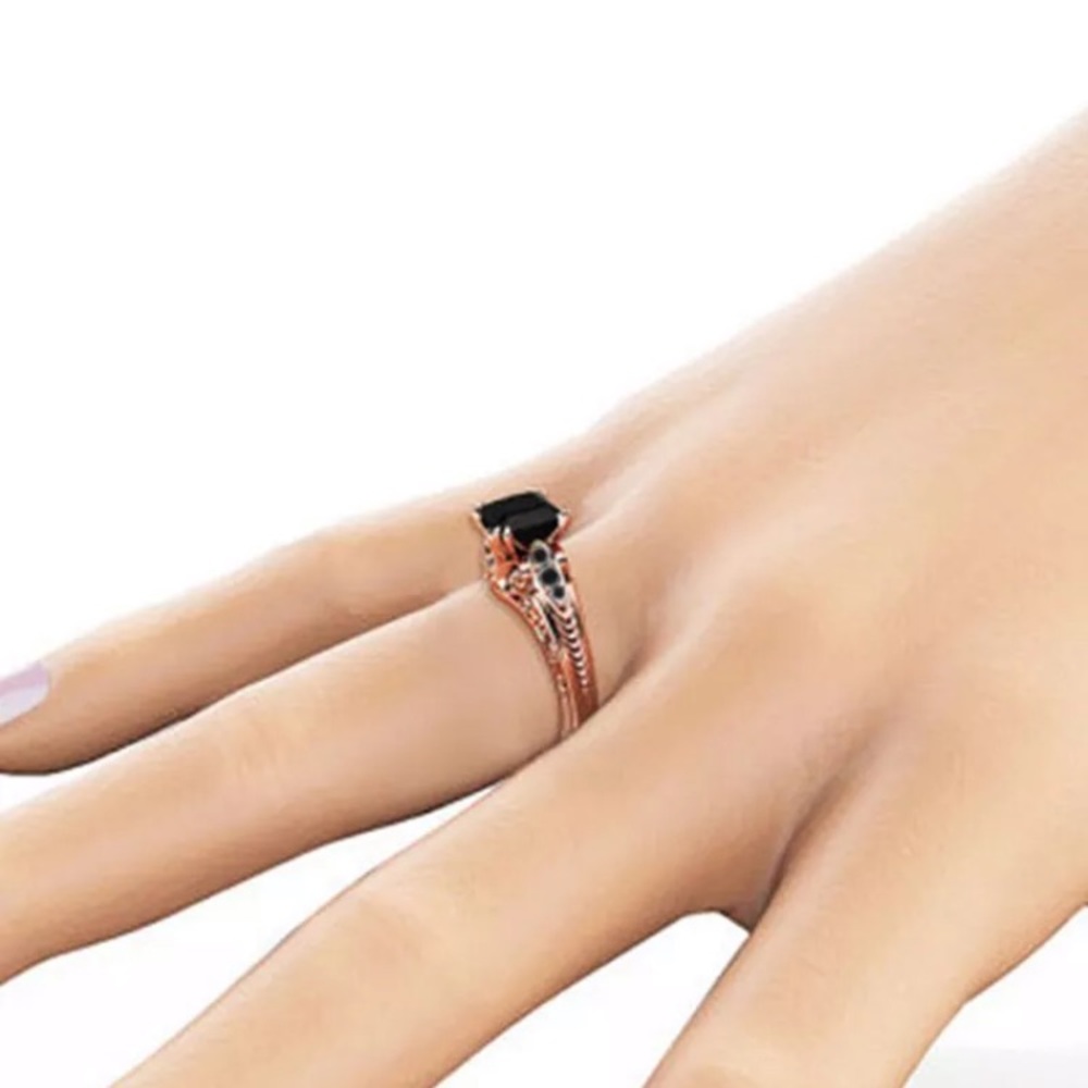 Women Rose Gold Filled Black Sapphire  Ring - Picture 4 of 4